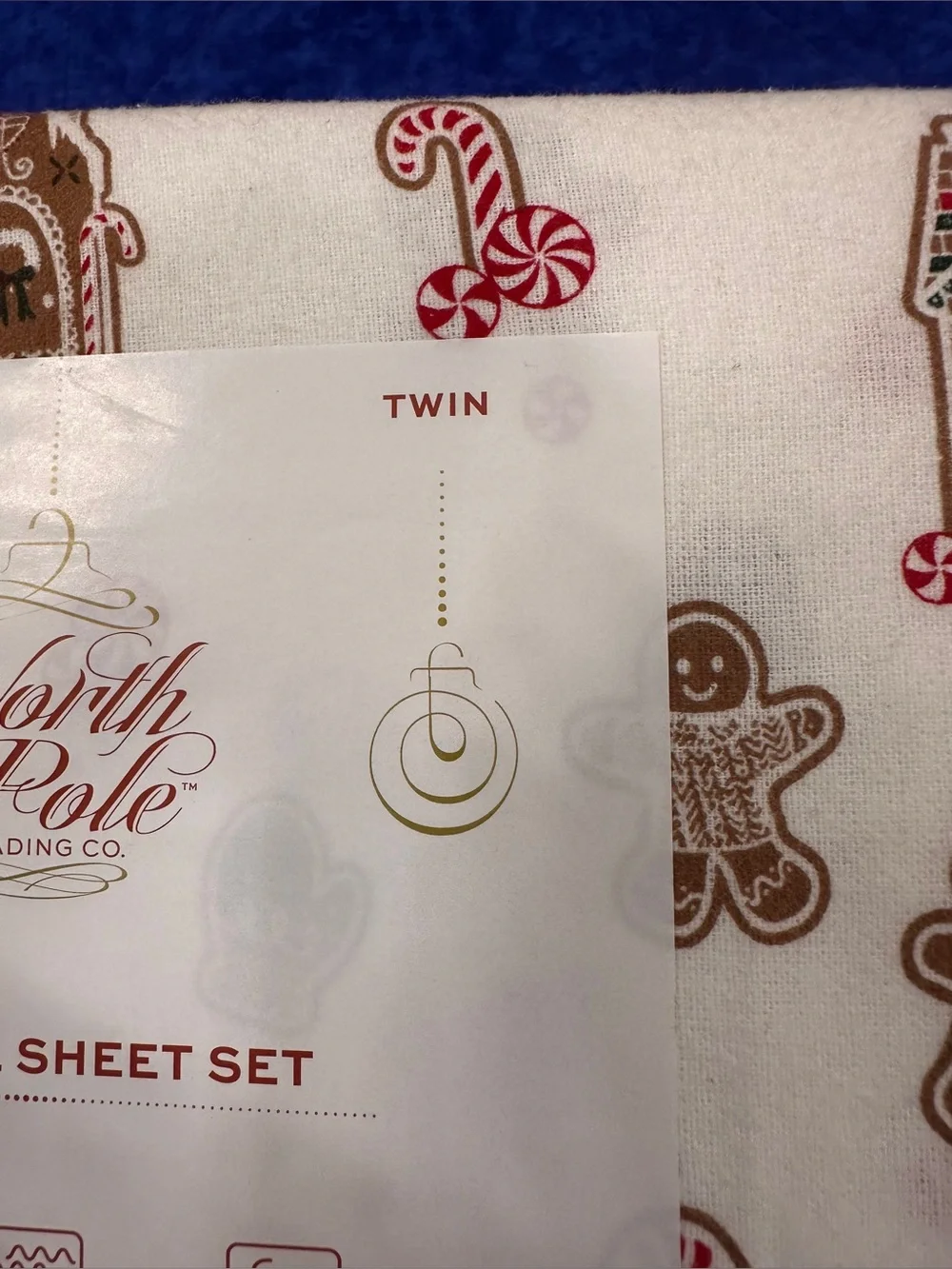 North Pole Twin Flannel Sheet Set Gingerbread Village 100% Cotton Holiday